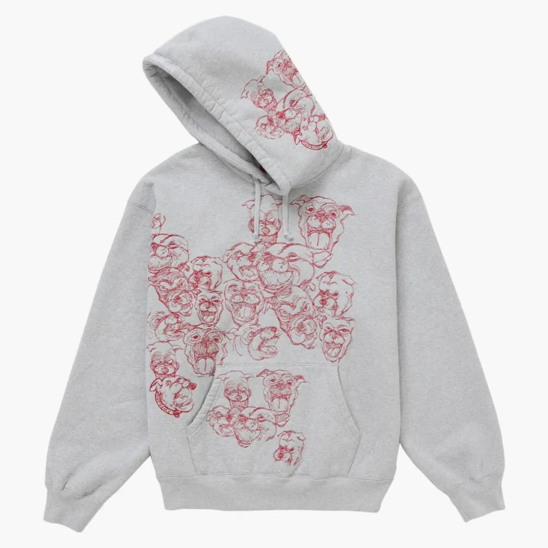 Supreme Pitbulls Embroidered Hooded Sweatshirt Heather Grey - Image 2