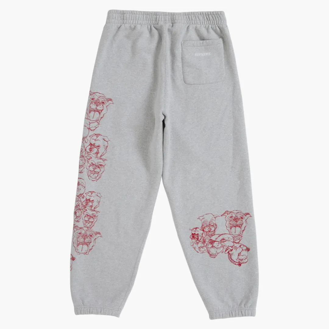 Supreme Pitbulls Embroidered Sweatpant Heather Grey - Image 3