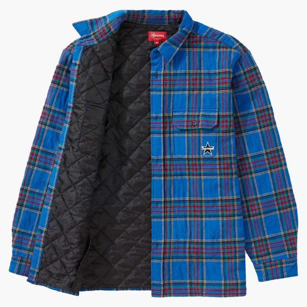 Supreme Quilted Plaid Flannel Shirt Dusty Royal - Image 2
