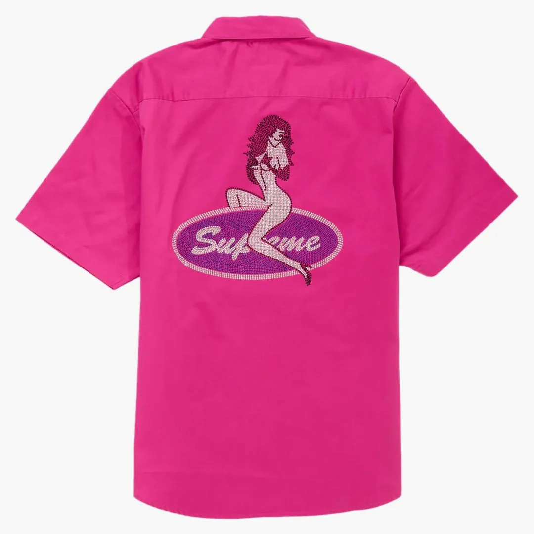 Supreme Rhinestone Pin Up S/s Work Shirt Fuchsia