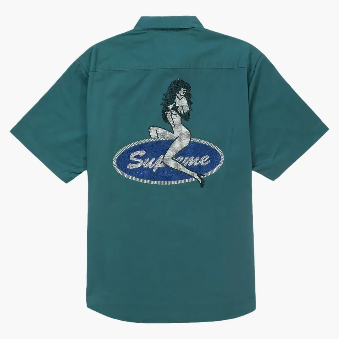 Supreme Rhinestone Pin Up S/s Work Shirt Green