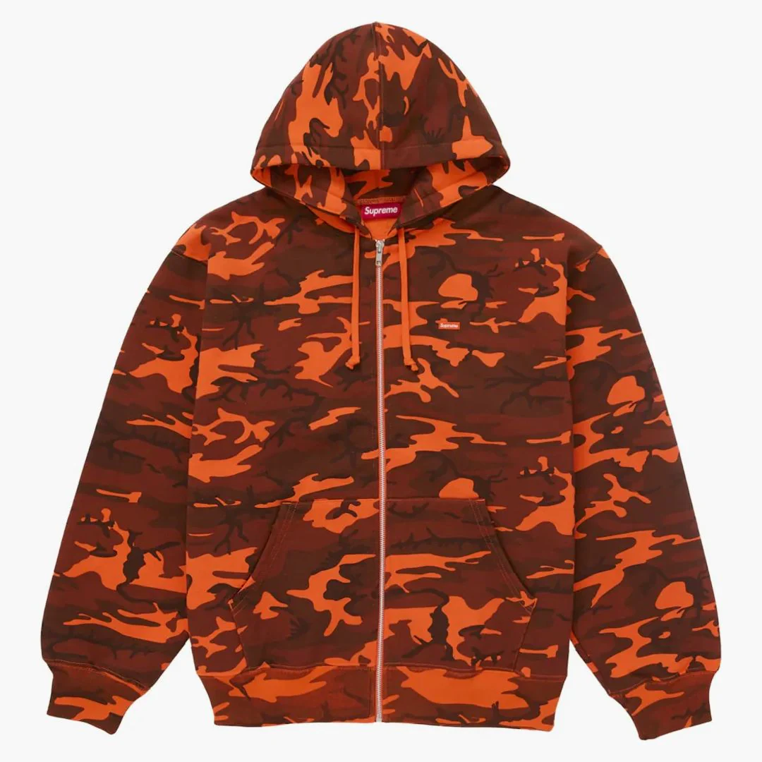 Supreme Small Box Zip Up Hooded Sweatshirt (ss25) Bright Orange Camo