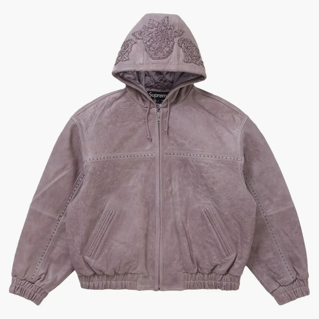 Supreme Studded Hooded Leather Jacket Lilac