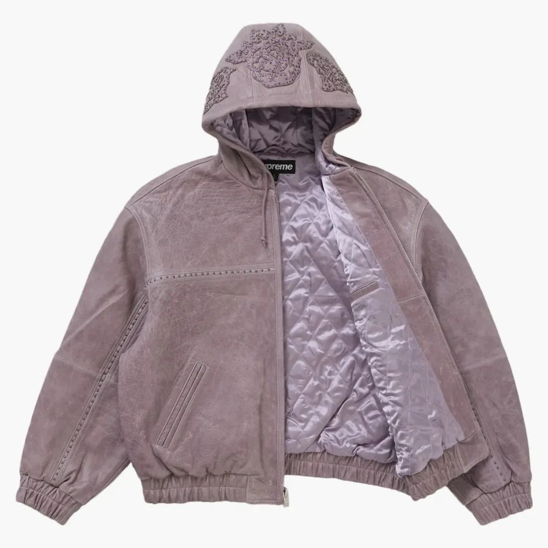 Supreme Studded Hooded Leather Jacket Lilac - Image 3