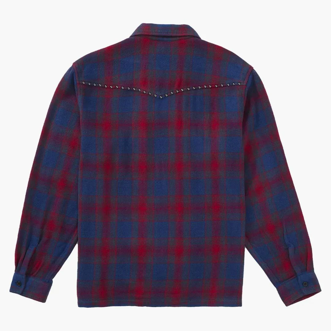 Supreme Studded Shadow Plaid Zip Up Shirt Red - Image 2