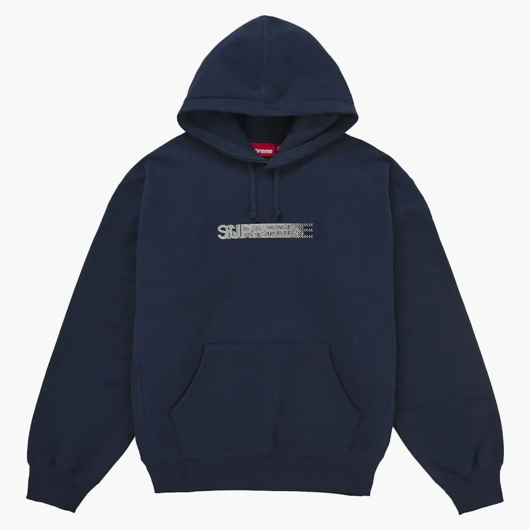 Supreme Swarovski Motion Logo Hooded Sweatshirt Navy