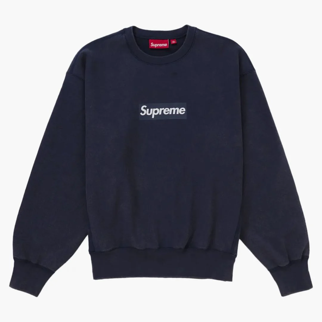 Supreme Washed Box Logo Crewneck Navy
