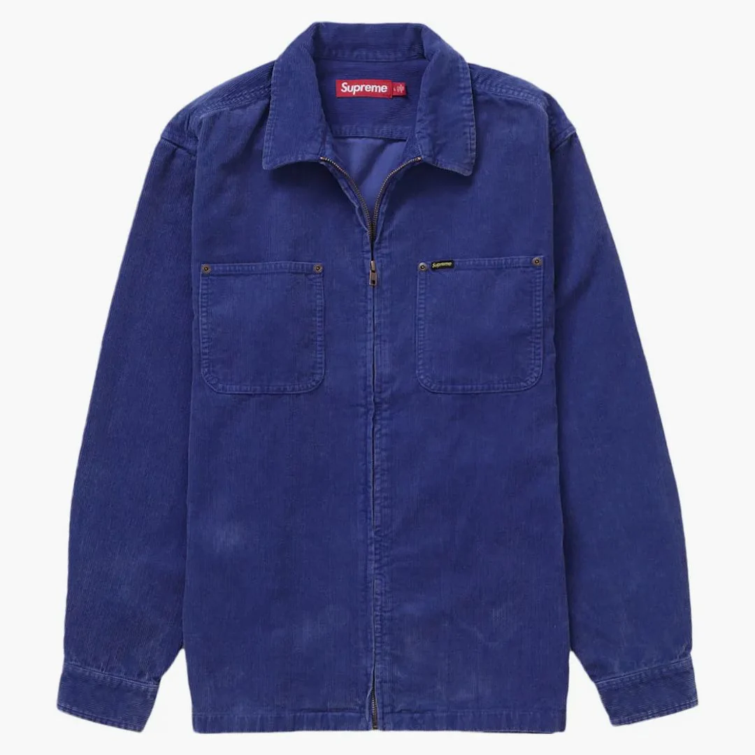Supreme Washed Corduroy Zip Up Shirt Blue - Image 2
