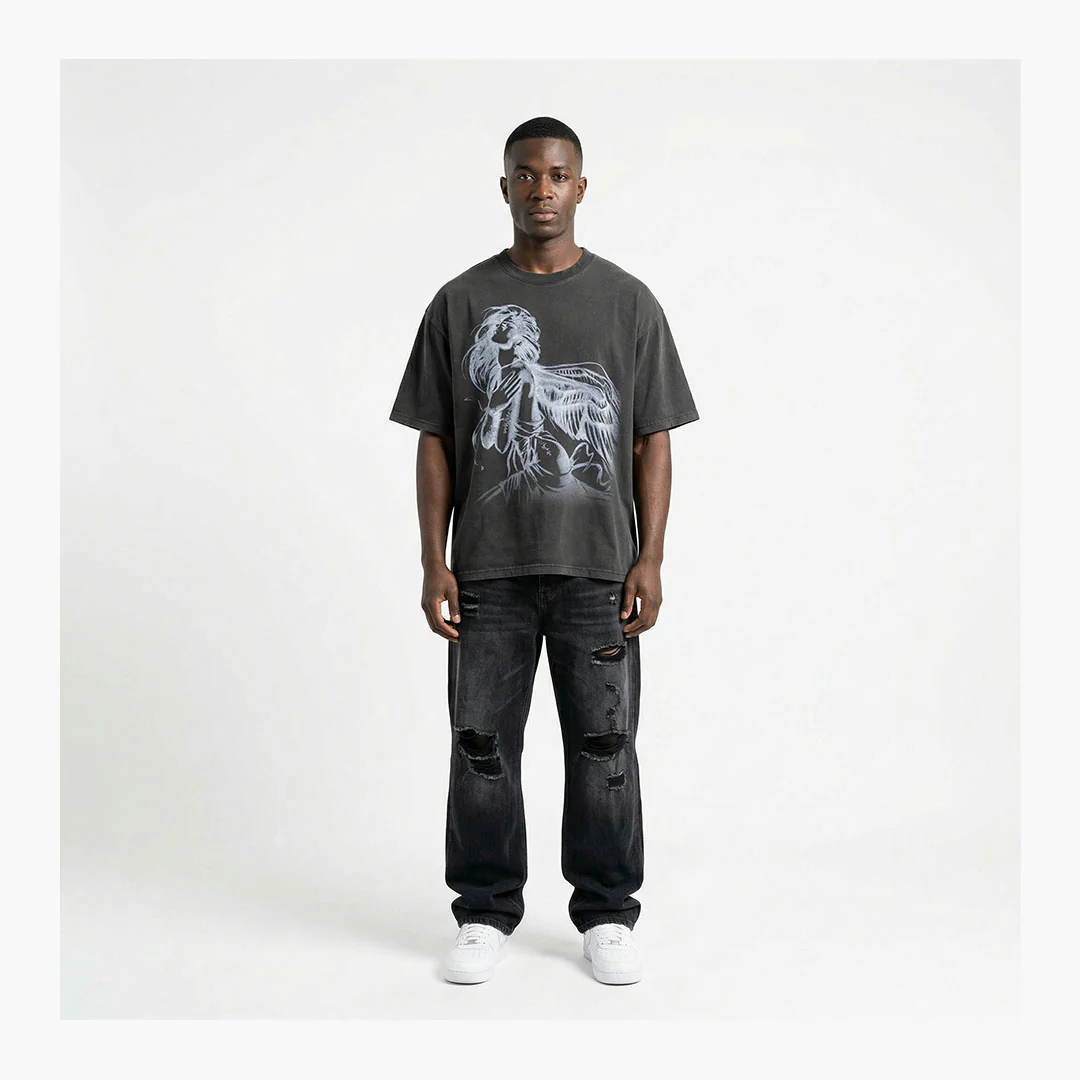 Warman Riding Ghost Girl Graphic T-Shirt Black - Image 2