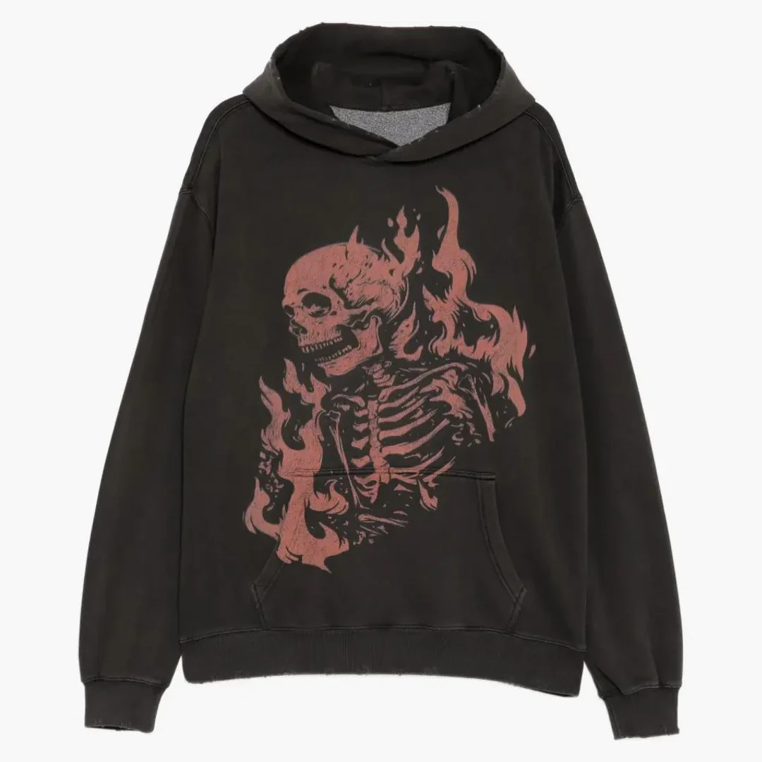 Warman Skull On Fire Graphic Hoodie Black